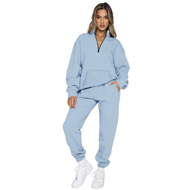 Damen nan French‑Terry Relax‑Loungewear‑Set mit halbem Reißverschluss, Kängurutasche und taillierter, schmal zulaufender Jogginghose Echo Archiv