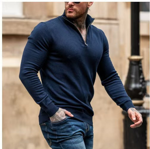 Herren modischer Strickpullover mit hohem Kragen und Reißverschluss Echoarchiv