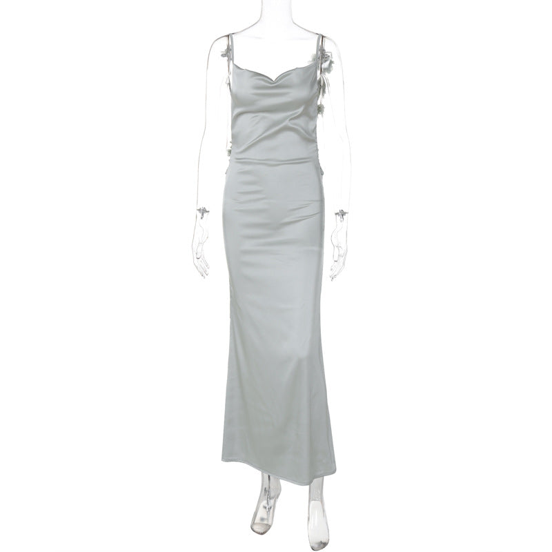Damen Satin Maxikleid mit zarten Trägern und eleganter Drapierung Echo Archiv