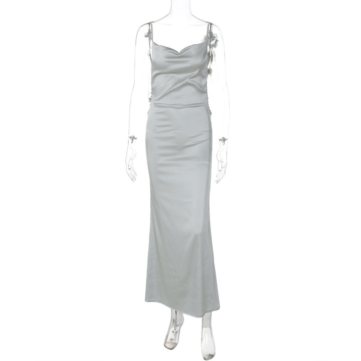 Damen Satin Maxikleid mit zarten Trägern und eleganter Drapierung Echo Archiv
