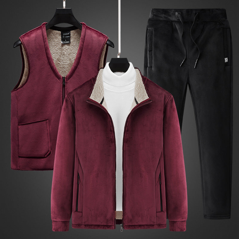Herren wärmendes Fleece-Dreiteiliges Set mit Reißverschlussjacke, Teddyweste und Jogginghose Echoarchiv
