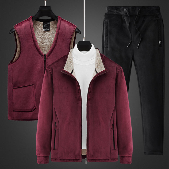 Herren wärmendes Fleece-Dreiteiliges Set mit Reißverschlussjacke, Teddyweste und Jogginghose Echoarchiv