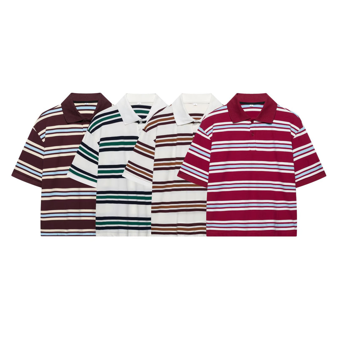 Damen Lässiges Langarm-Poloshirt mit Streifenmuster und Rippbündchen Echo Archiv