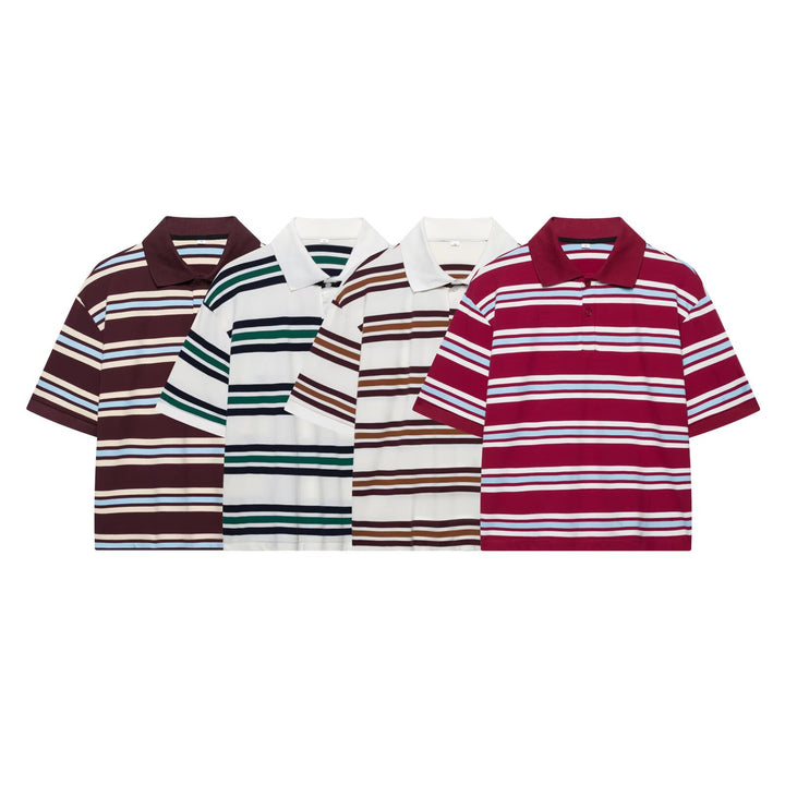 Damen Lässiges Langarm-Poloshirt mit Streifenmuster und Rippbündchen Echo Archiv