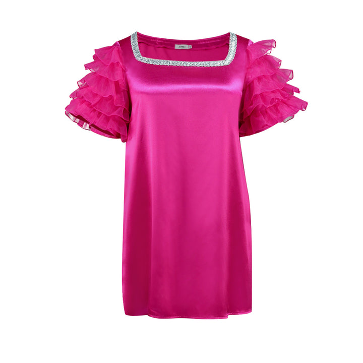 Damen festliches Minikleid mit voluminösen Rüschensäumen und glitzerndem Ausschnitt Echo Archiv