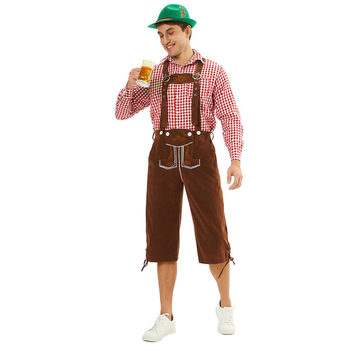 Herren nan traditionelle bayerische Trachtenlederhose knielang mit bestickten Hosenträgern Echo Archiv