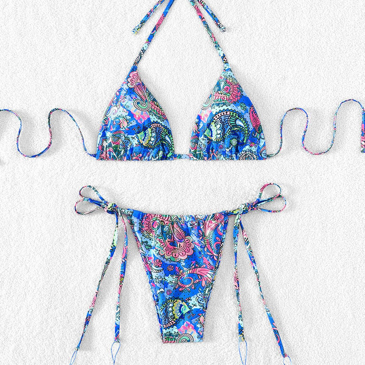 Damen Triangel-Bikini mit verspielten Quasten und buntem Paisleymuster Echo Archiv