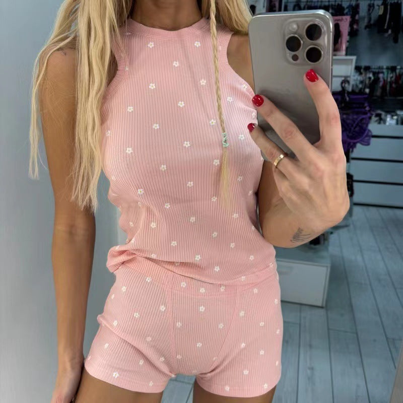 Damen lässiges Tank-Top und Shorts Set mit spielerischem Muster Echo Archiv