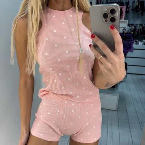 Damen lässiges Tank-Top und Shorts Set mit spielerischem Muster Echo Archiv