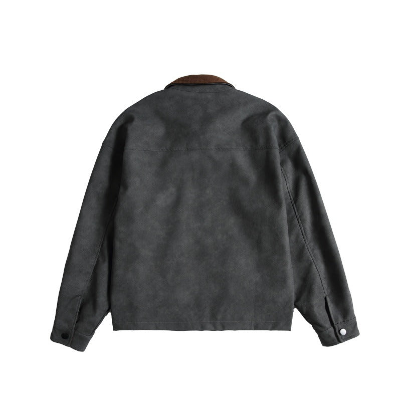 Damen Oversize Wildleder‑Optik Bomberjacke mit Cordkragen und verdecktem Reißverschluss Echoarchiv
