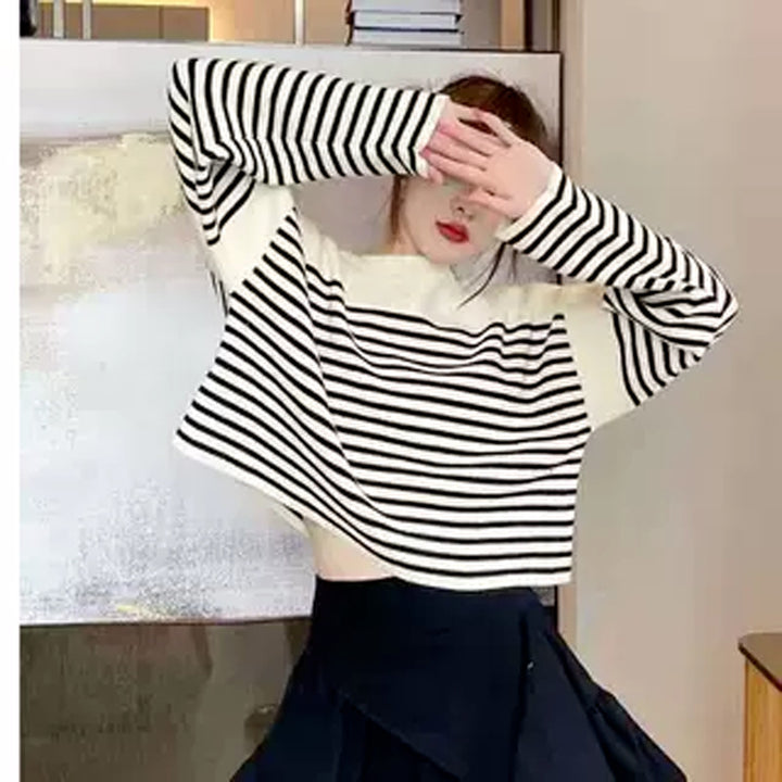 Damen Gestreifter Crop-Top Pullover Echo Archiv