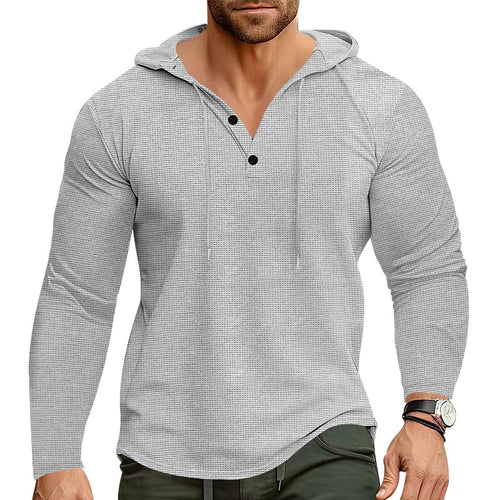 Herren nan körperbetontes Waffelstruktur-Henley-Hoodie mit halber Knopfleiste und Zugkordel Echo Archiv