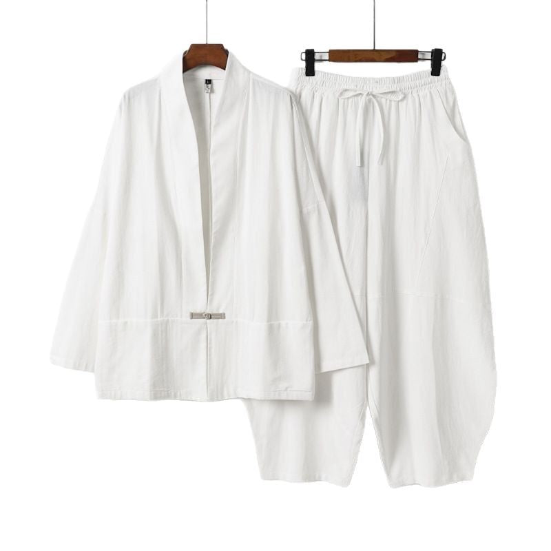 Herren Kimono-Loungewear-Set mit kurzem Schalkragen und weiten Harem-Bundhosen Echoarchiv