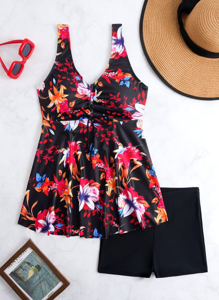 Damen Tankini-Set mit modischem Volant und grafischem Pfauenmuster Echo Archiv