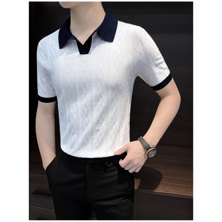 Herren Elegantes Strickpolo mit Kontrastkragen Echo Archiv