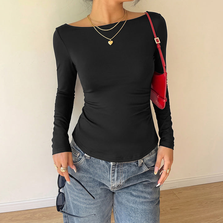 Damen Figurnahe Langarm-Strickshirt mit Rundhalsausschnitt und Stretchfit – Mavelle