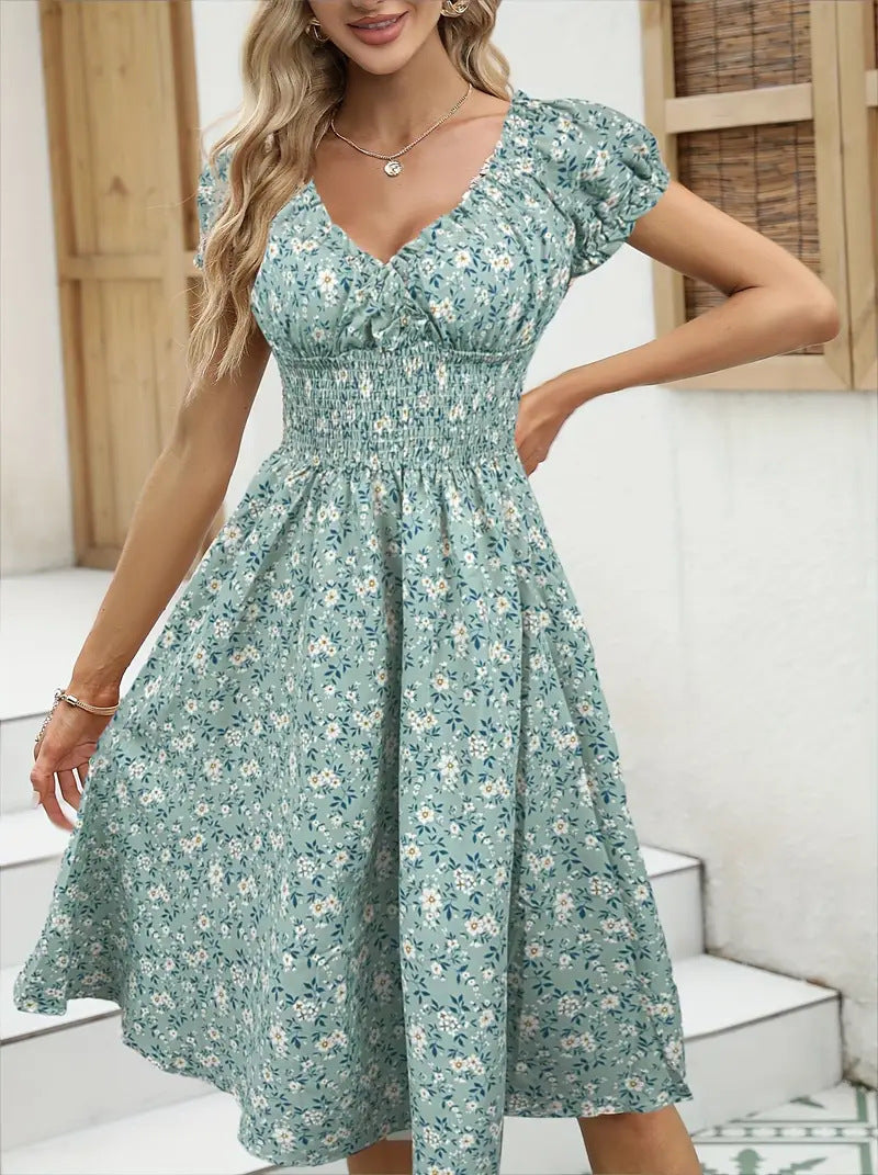 Damen Sommerliches Maxikleid mit Rüschendetails und elastischem Taillenbereich Echoarchiv