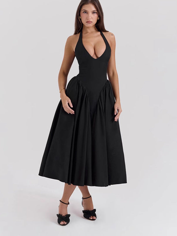 Damen nan figurschmeichelndes Neckholder-Bustier-Midikleid mit taillierter Miederform und weitem Tellerrock Echo Archiv