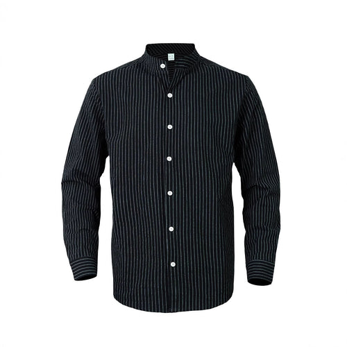 Herren Elegant gestreiftes Langarmhemd mit Stehkragen und regulärer Passform Echoarchiv