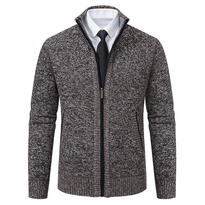 Herren elegante Strickjacke mit hohem Kragen und praktischem Reißverschluss Echoarchiv