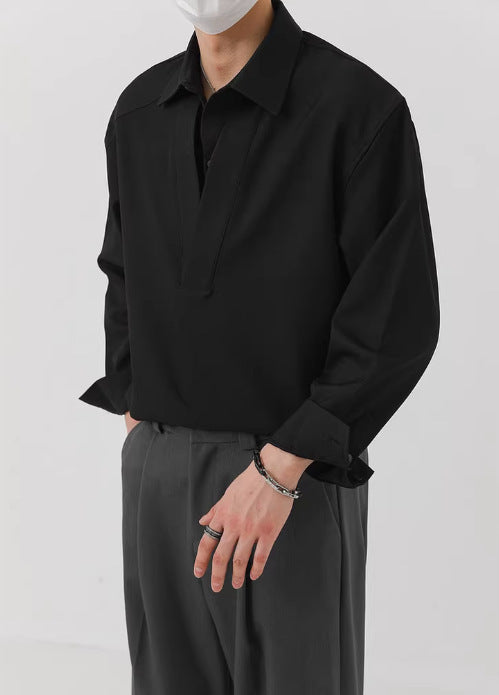 Herren Hemd-Pullover im Oversize-Schnitt mit tiefem V-Ausschnitt und klassischem Kragen – Arvello