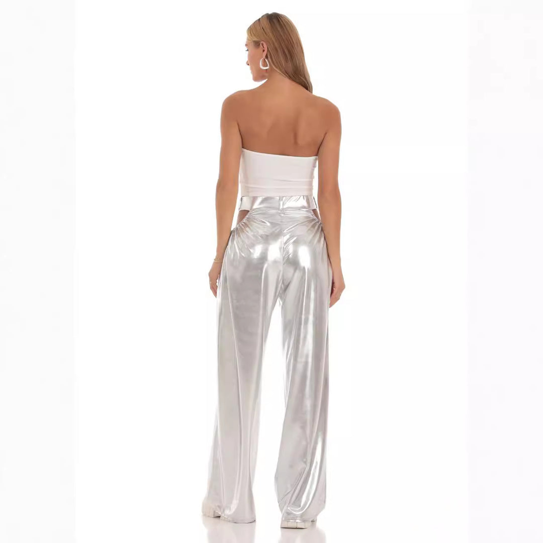 Damen High-Waist Baggy-Hose mit Cut-Out-Details und glänzendem Finish Echo Archiv