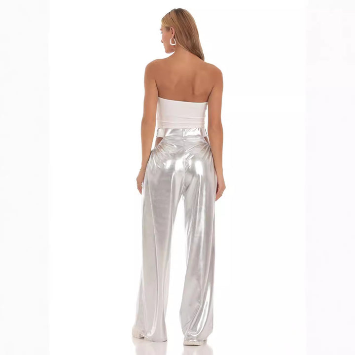 Damen High-Waist Baggy-Hose mit Cut-Out-Details und glänzendem Finish Echo Archiv