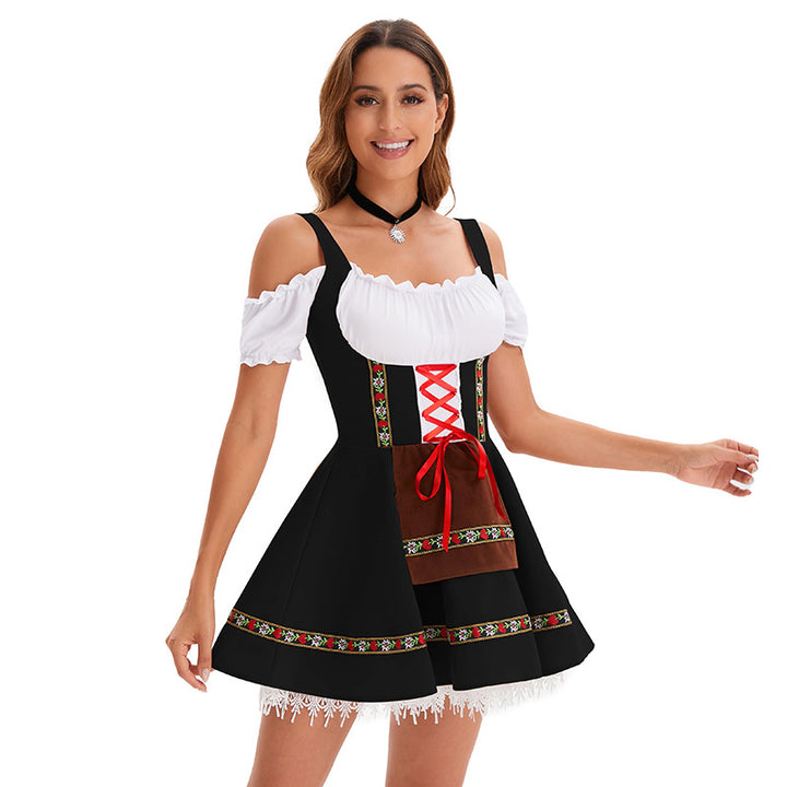 Damen nan traditionelles Oktoberfest Dirndl Minikleid mit Schnürung und abnehmbarer Schürze Echo Archiv