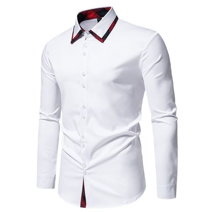 Herren elegantes Langarmhemd mit kreativem Kragen und kontrastierenden Details Echoarchiv