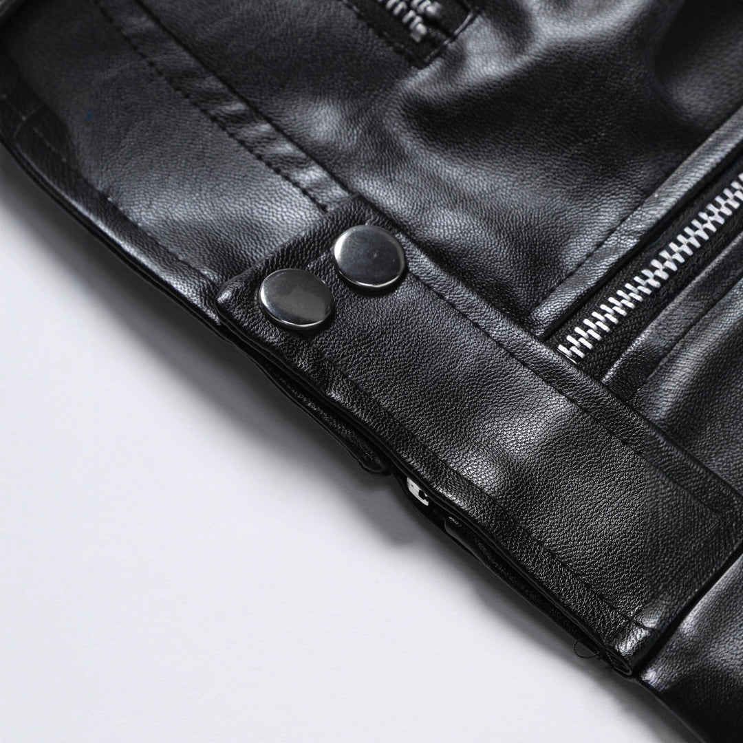 Herren Kunstleder Bikerjacke mit asymmetrischem Reißverschluss und Steppdetails Echoarchiv