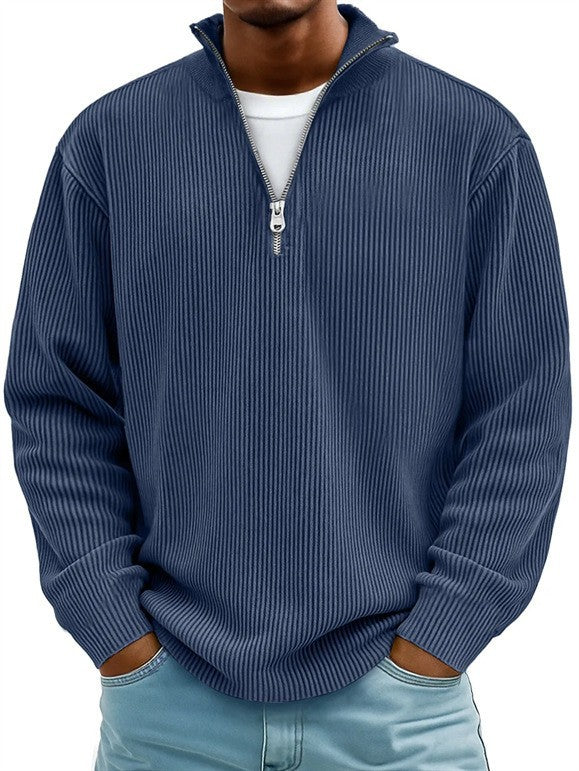 Herren nan gerippter Strickpullover mit halbem Reißverschluss und Stehkragen Echo Archiv