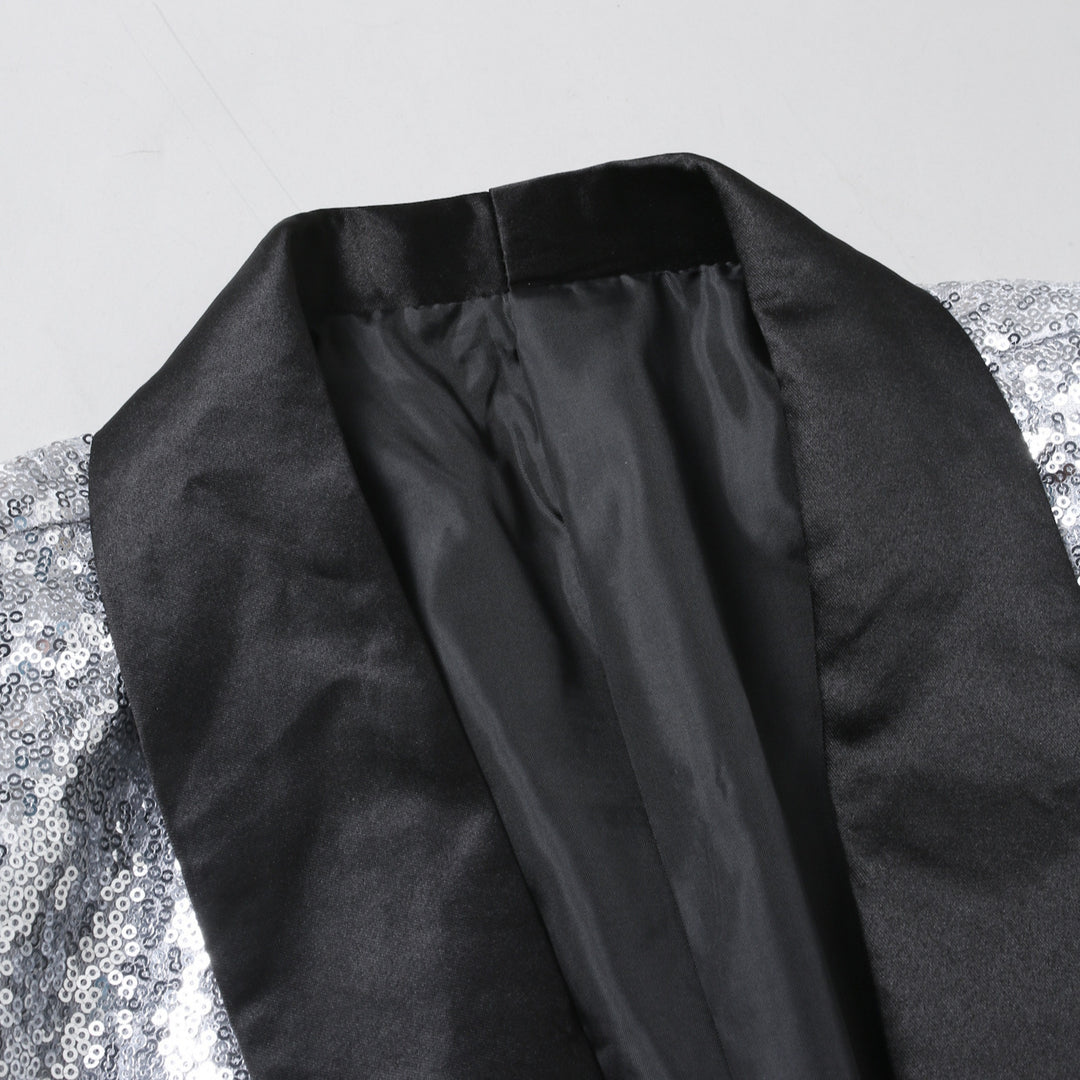 Herren eleganter Pailletten Blazer mit glänzendem Revers Echoarchiv