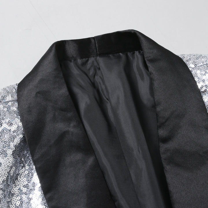 Herren eleganter Pailletten Blazer mit glänzendem Revers Echoarchiv