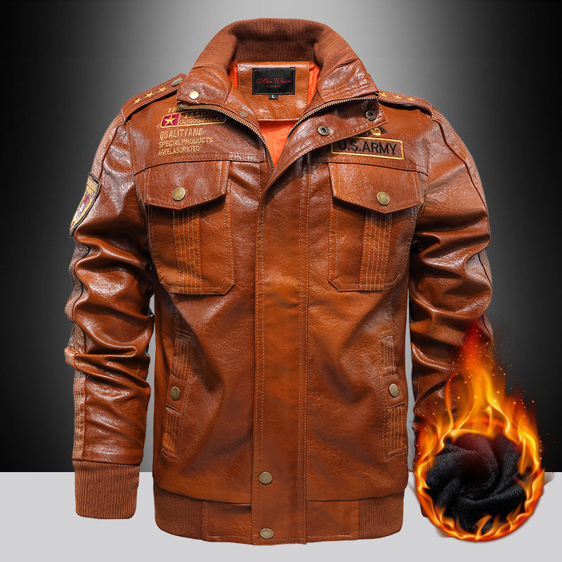 Herren Kunstleder‑Fliegerjacke mit wärmender Thermofütterung und Patch‑Details – Taviero