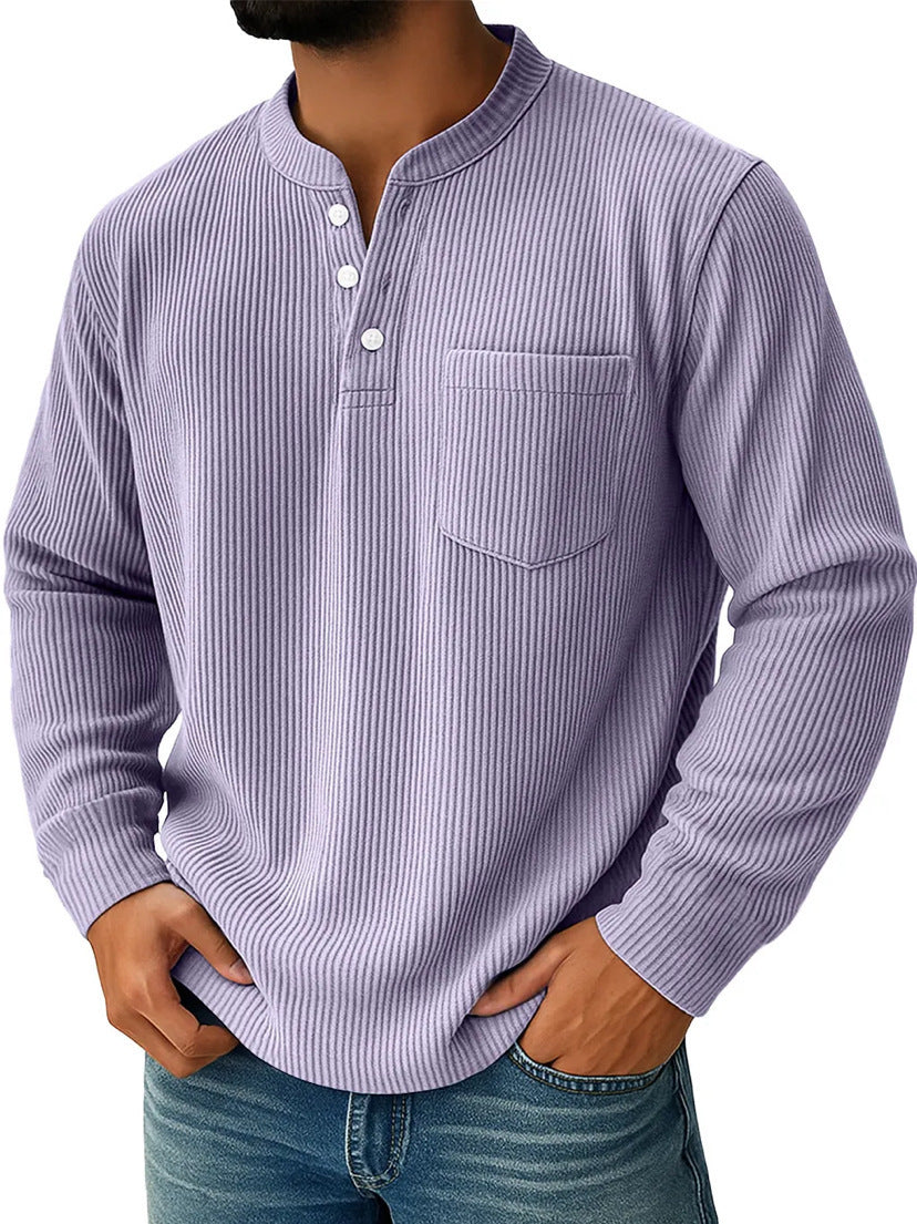 Herren nan thermisches Waffelstrick-Henleyshirt mit Stehkragen Brusttasche und geripptem Komfortschnitt Echo Archiv