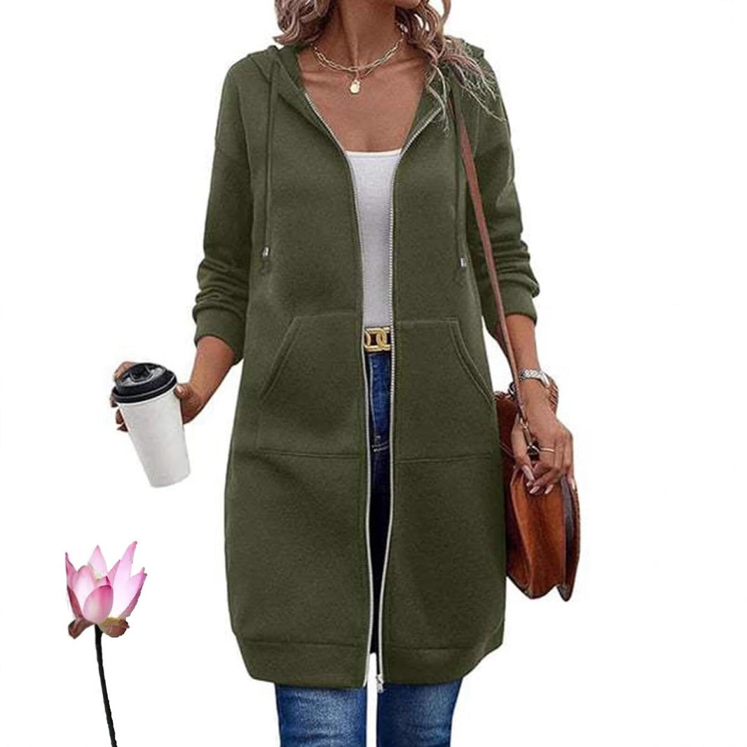 Damen Langer Kapuzenmantel mit Taschen – Montévia
