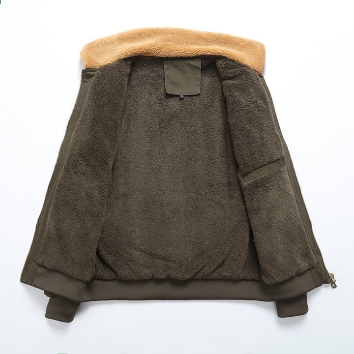 Herren Canvas-Bomberjacke im Arbeitsjacken-Stil mit wärmendem Lammfleecekragen und Mehrfachtaschen – Brevano