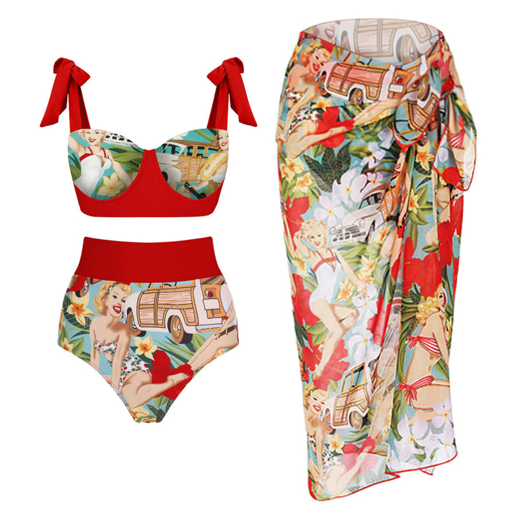 Damen Bikiniset mit hochtaillierten Shorts und verspieltem Wickelrock Echo Archiv