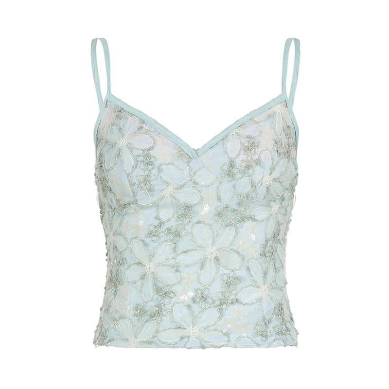 Damen Spitzen-Top mit floraler Gestaltung und raffiniertem V-Ausschnitt Echo Archiv