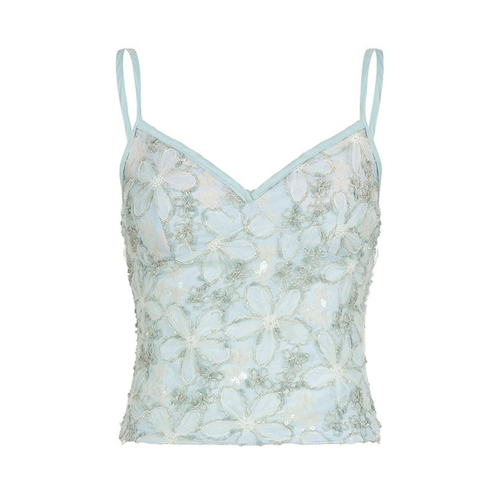 Damen Spitzen-Top mit floraler Gestaltung und raffiniertem V-Ausschnitt Echo Archiv