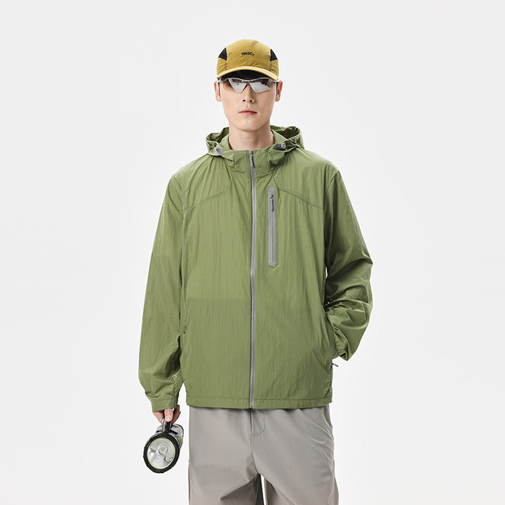 Herren Ultraleichte Packbare Regen- und Windjacke mit Kapuze, versteckter Brusttasche und wasserabweisendem Shell Echo Archiv
