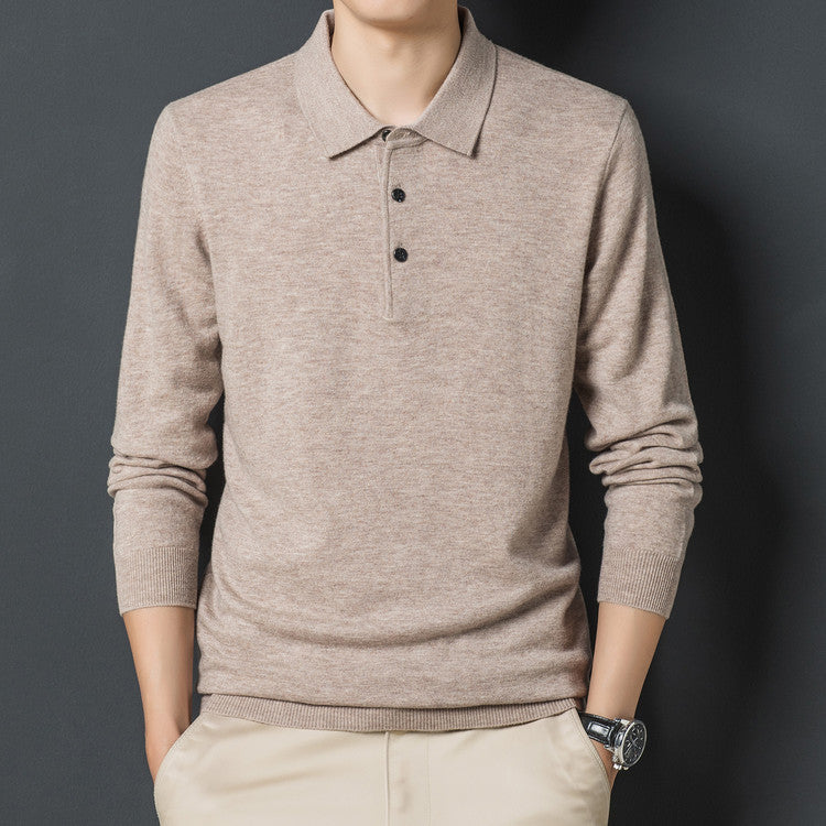 Herren eleganter Strickpullover mit Polokragen und Knopfleiste Echoarchiv