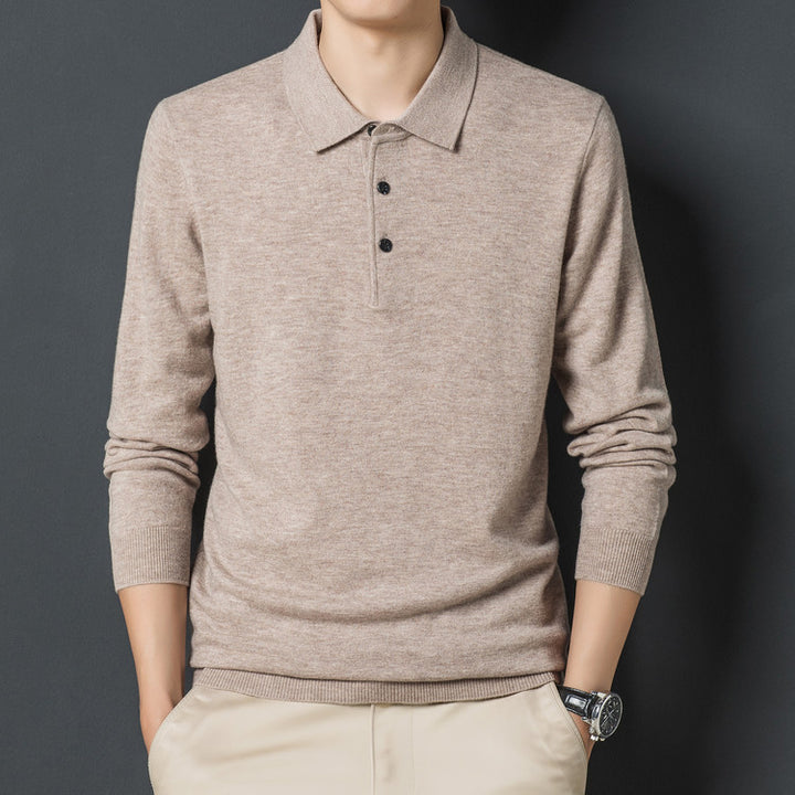 Herren eleganter Strickpullover mit Polokragen und Knopfleiste Echoarchiv