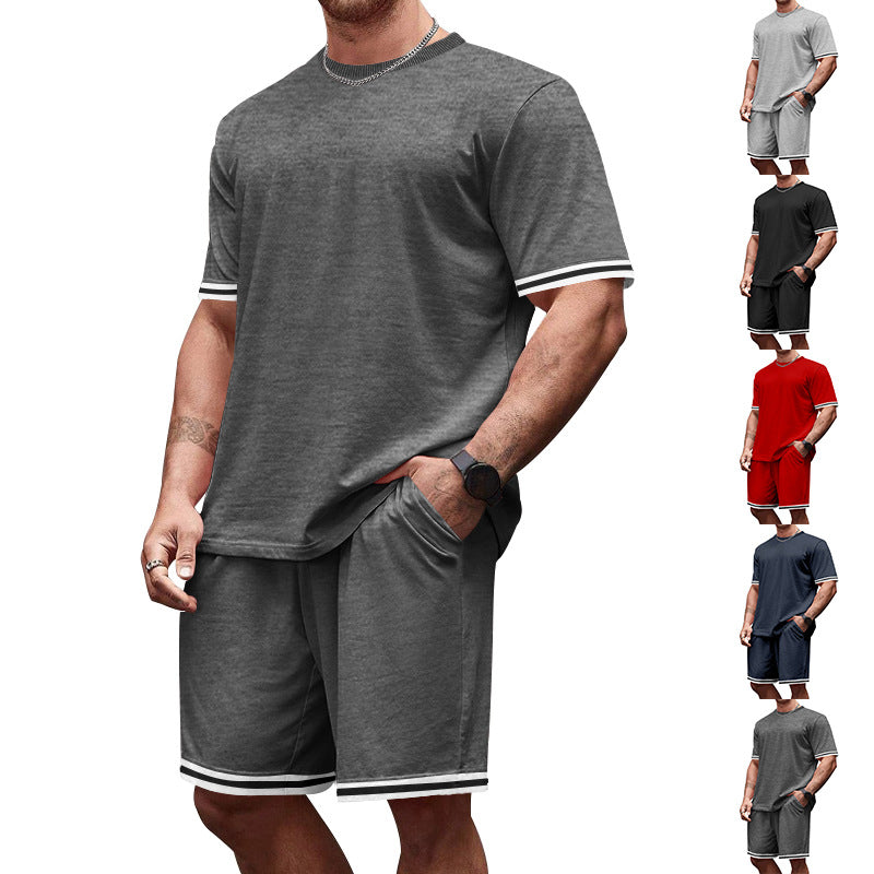 Herren nan sportliches Jersey-Set aus Kurzarmshirt und Bermudashorts mit Kontraststreifen elastischem Bund und Eingrifftaschen Echo Archiv