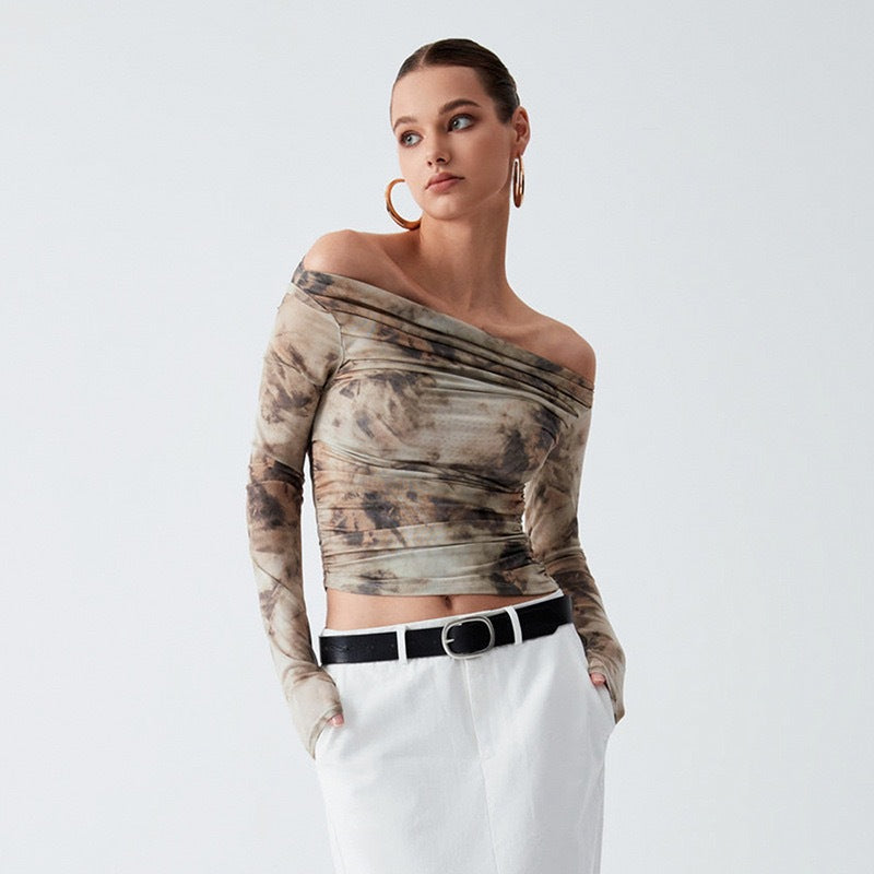 Damen Elegantes Oberteil mit Offshoulder-Passform und drapiertem Design Echo Archiv