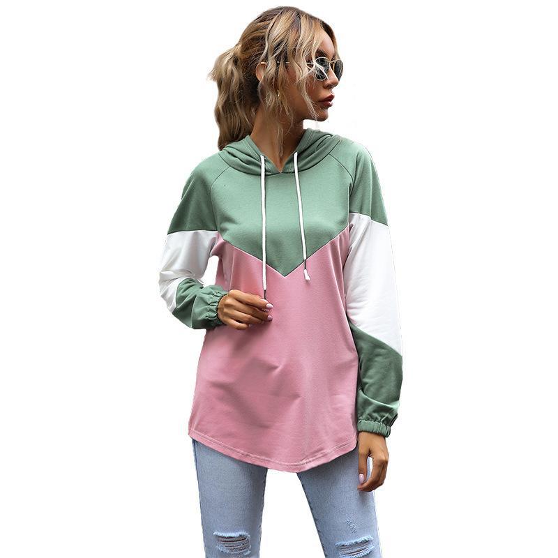 Damen Oversize Colorblock Kapuzenpullover mit Raglanärmeln und Tunnelzug Echoarchiv