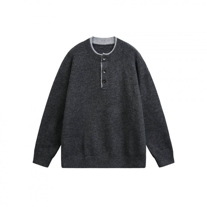 Unisex Grobgestrickter Henley-Pullover mit halber Knopfleiste und geripptem Ausschnitt Echo Archiv