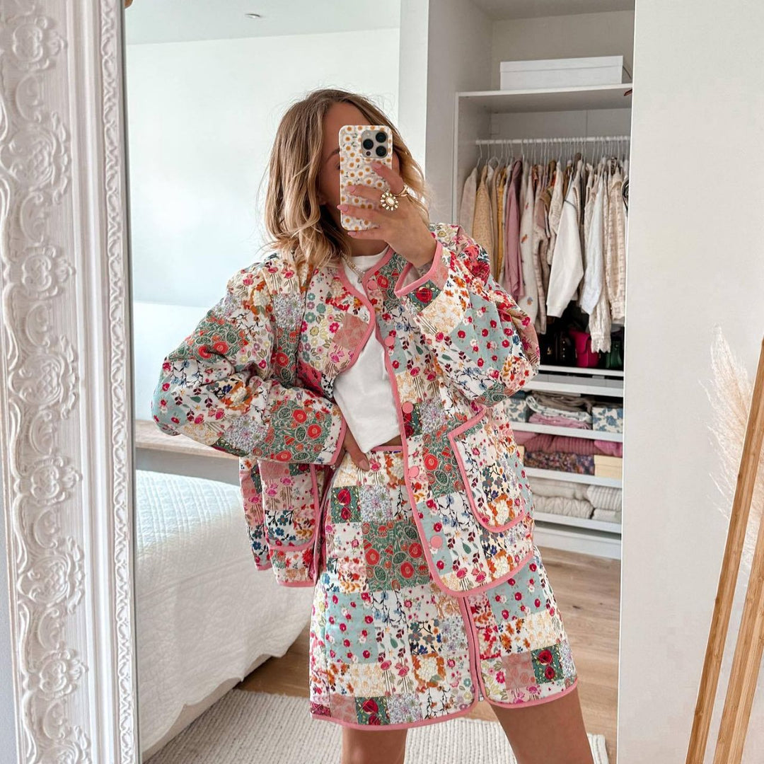 Damen Patchwork Rock mit Reißverschluss und seitlichen Taschen Echo Archiv