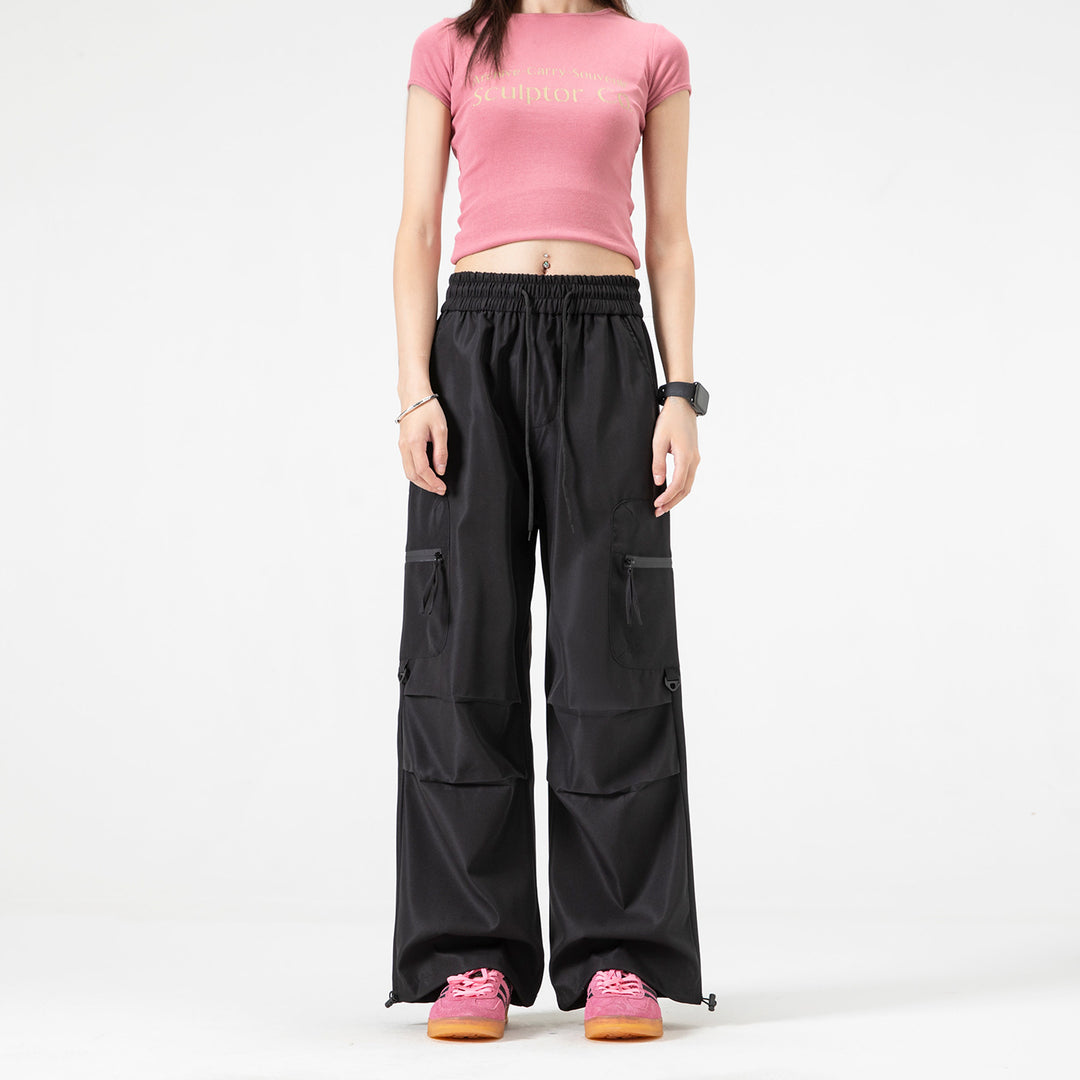 Damen Weite Cargo‑Schlaghose mit hohem Elastbund, Multitaschen und verstellbarem Saum Echo Archiv