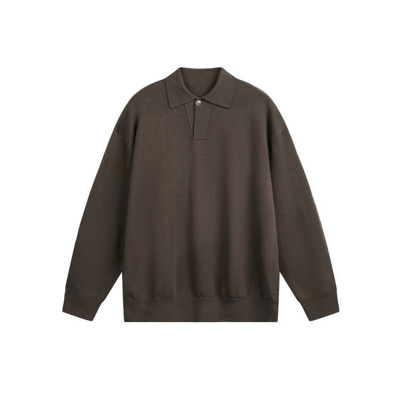 Herren Lockerer Strick-Polo-Pullover mit Knopfblende und Oversize-Schnitt Echoarchiv